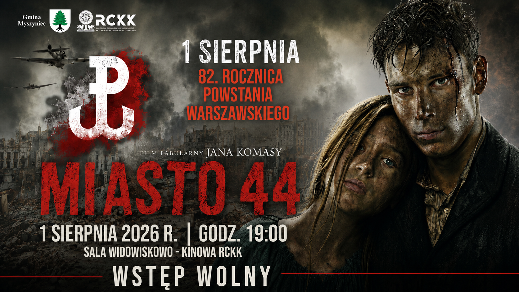 1 sierpnia 2026 r. | 82. rocznica Powstania Warszawskiego – pokaz filmu „Miasto 44”