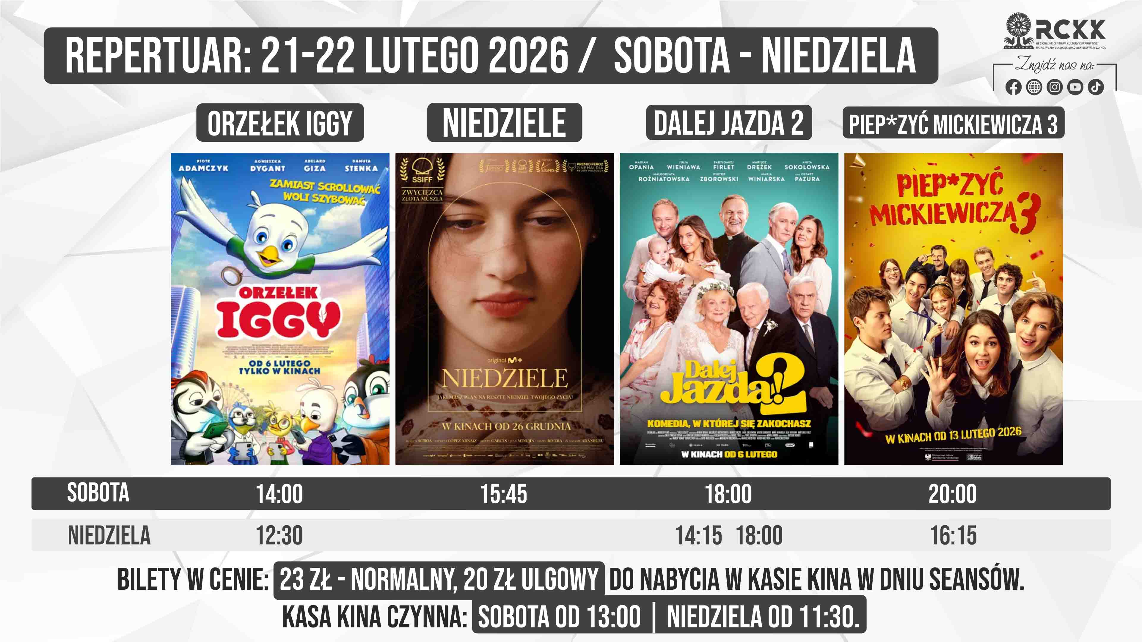 21-22 lutego 2026 r. | Weekendowe projekcje filmowe